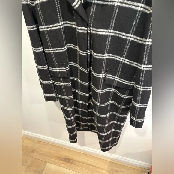 MANGO CHECKERED LONG WOOL BLEND COAT- XS - Picture 3 of 9